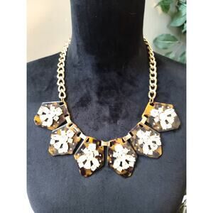 Women's Statement Tortoise Resin Necklace with Crystals Lobster Clasp Chain